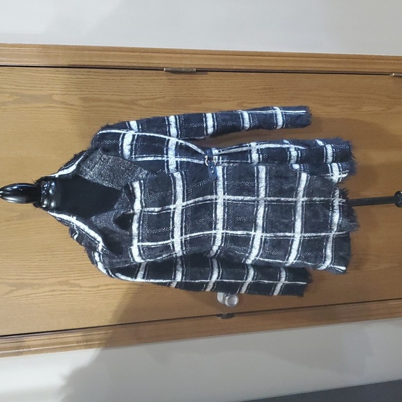 Black rivet black white silver plaid soft eyelash jacket - Picture 1 of 7